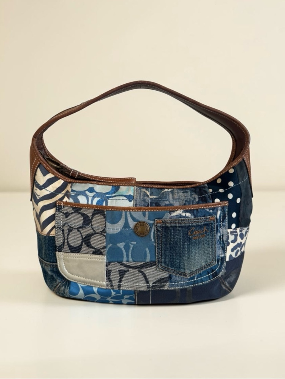 Vintage Coach Ergo Patchwork Blue Denim Shoulder Bag